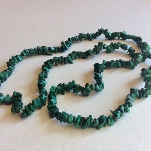 Vintage Natural Malachite Chip Beads Green Color Long Necklace 34”